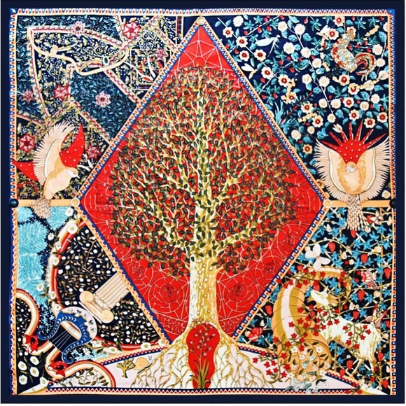 Boho Style Satin Square Scarf for Women - Elegant Chic Shawl with Tree of Life - Picture 3 of 10